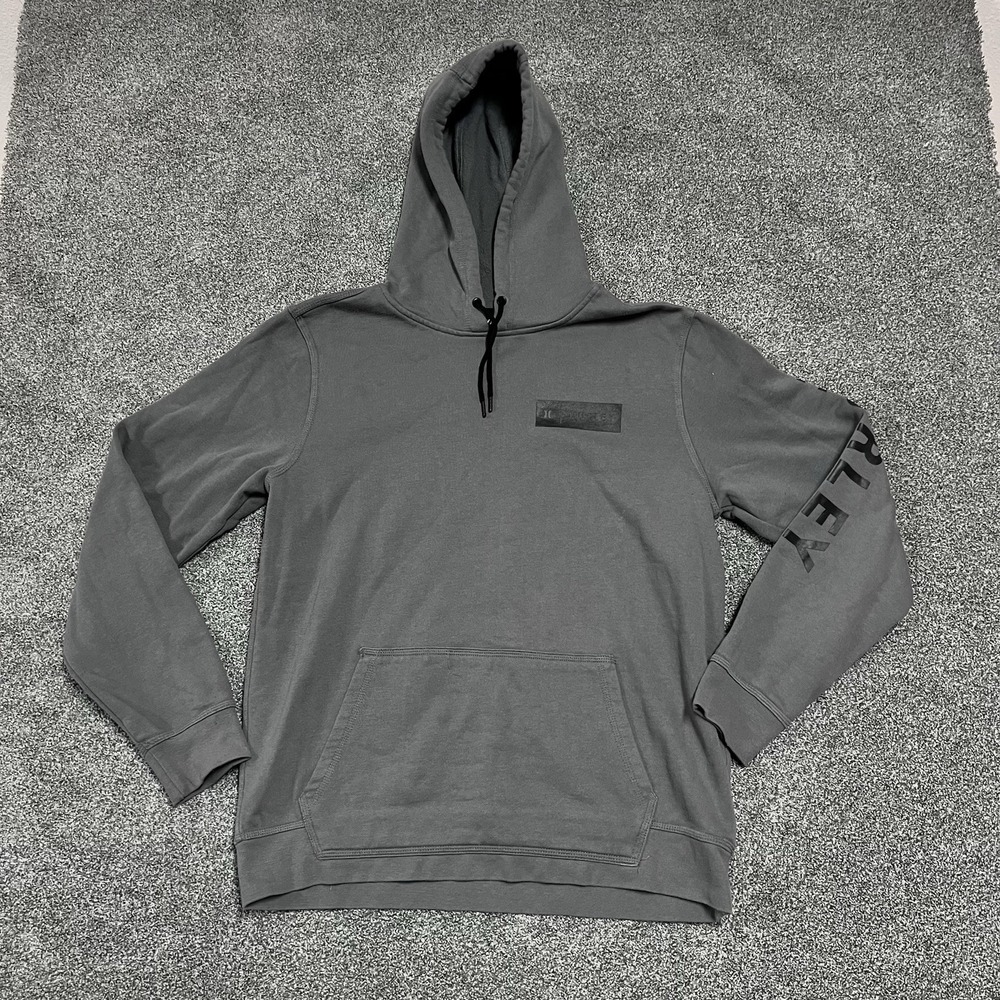 Hurley Pullover Hoodie Mens Large Gray Fleece Graphic Sleeve Logo Activewear